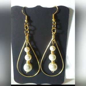 WKJD Pearl Dangle Teardrop Hoop  Earrings